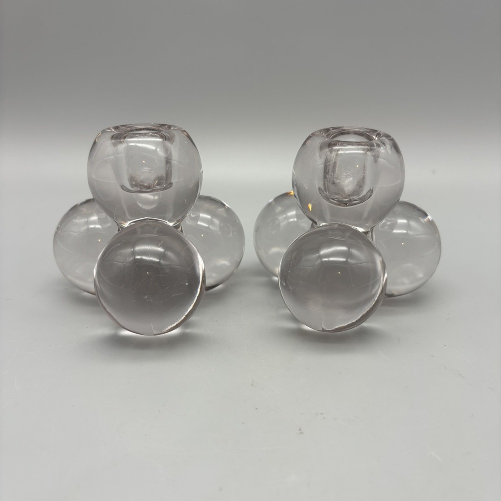 VTG MCM Westmoreland Pair (2) Clear Glass Sphere Ball Candle Holders MCM 3"